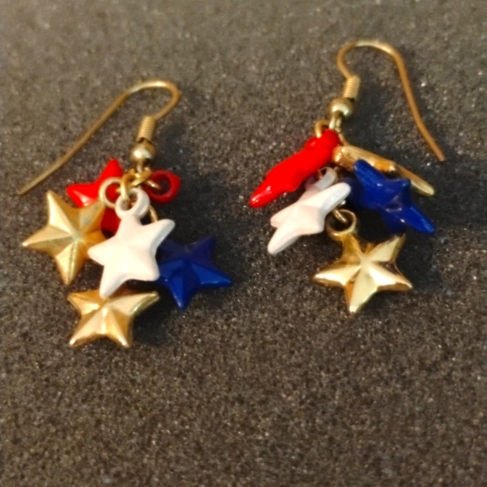 Festive earrings with red white blue and gold stars